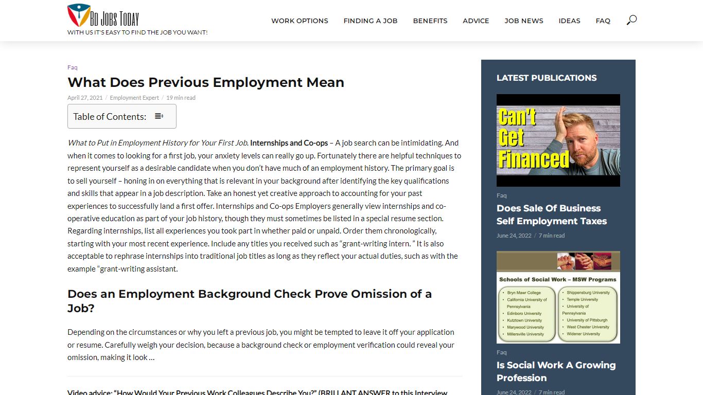 What Does Previous Employment Mean | Bd Jobs Today
