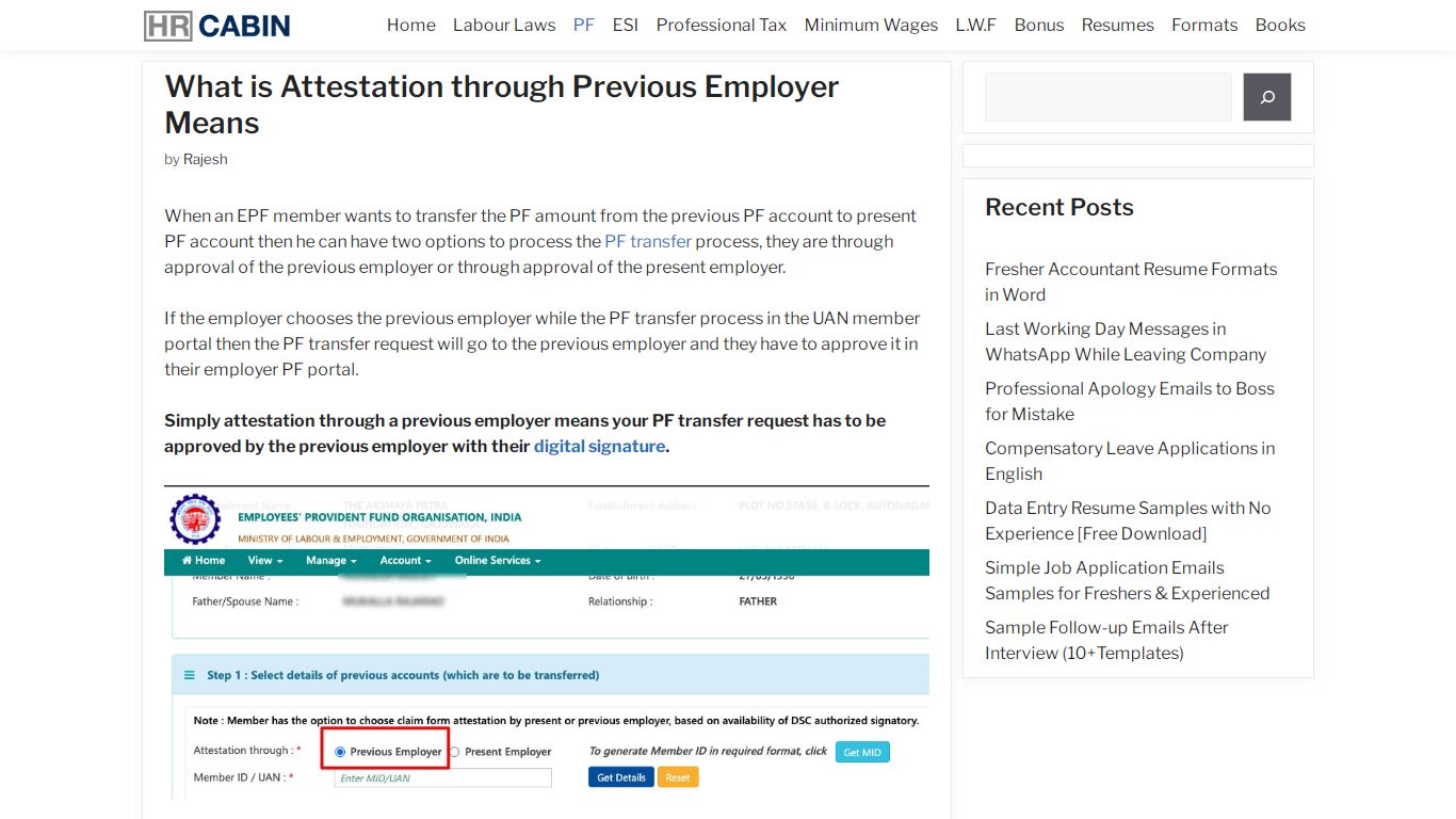 What is Attestation through Previous Employer Means - HR CABIN